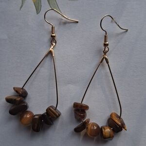 Gold-Tone Tiger Eye Drop Earrings - Women Jewelry